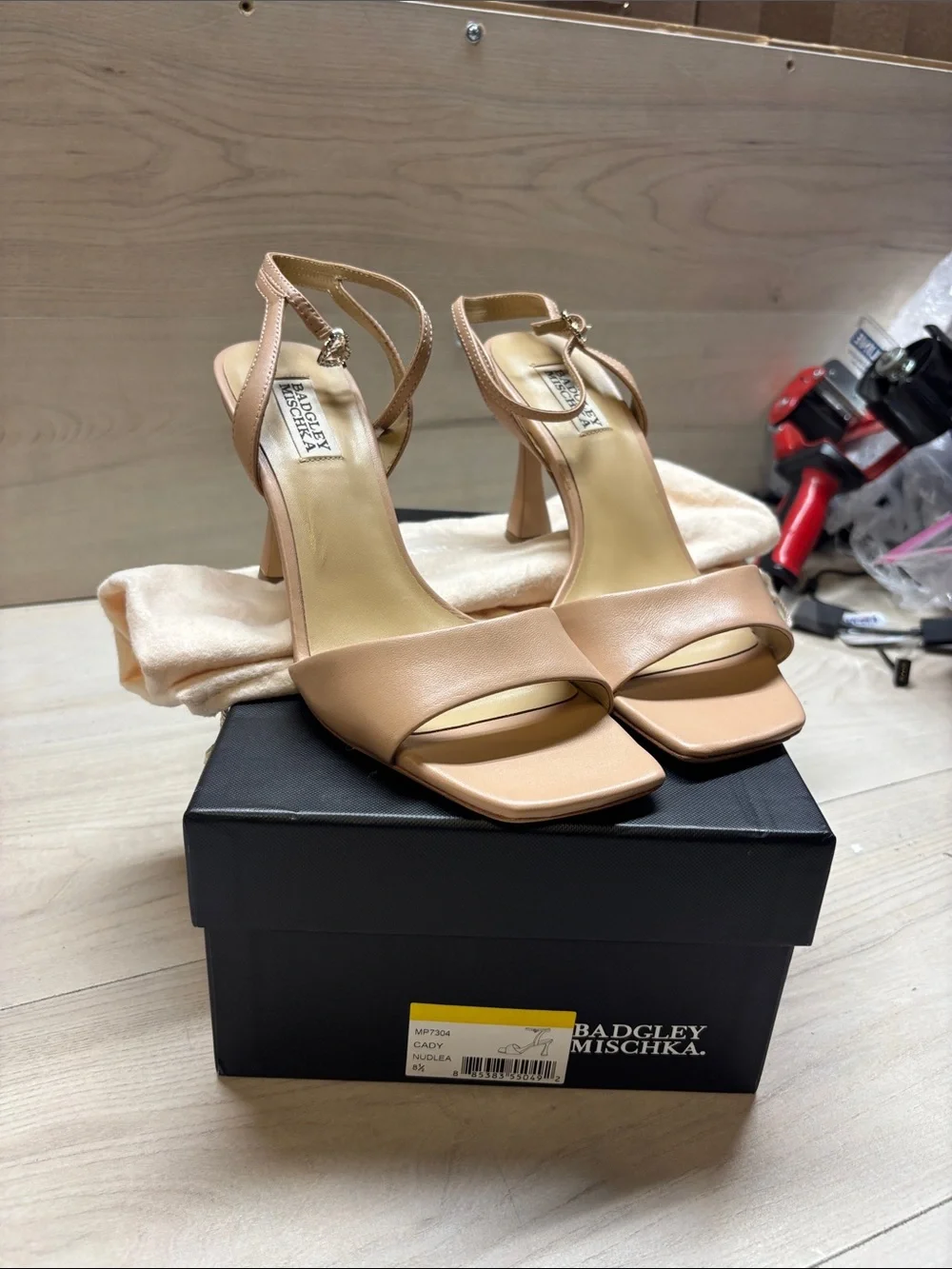Badgley Mischka Blush Tan Leather Open-Toe Ankle-Strap Heels #542